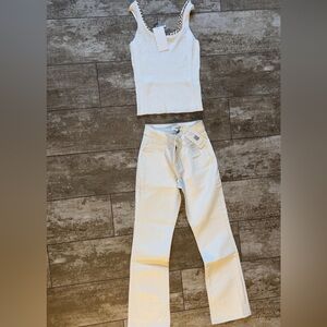 Brand New, W/ Tags Never Worn: The Noli Shop White Ribbed Tank & White Jeans Set